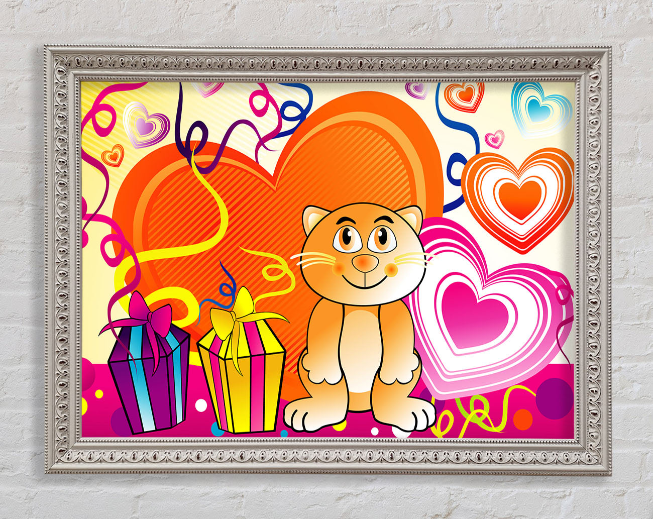 Cat Celebration White Framed Wall Art