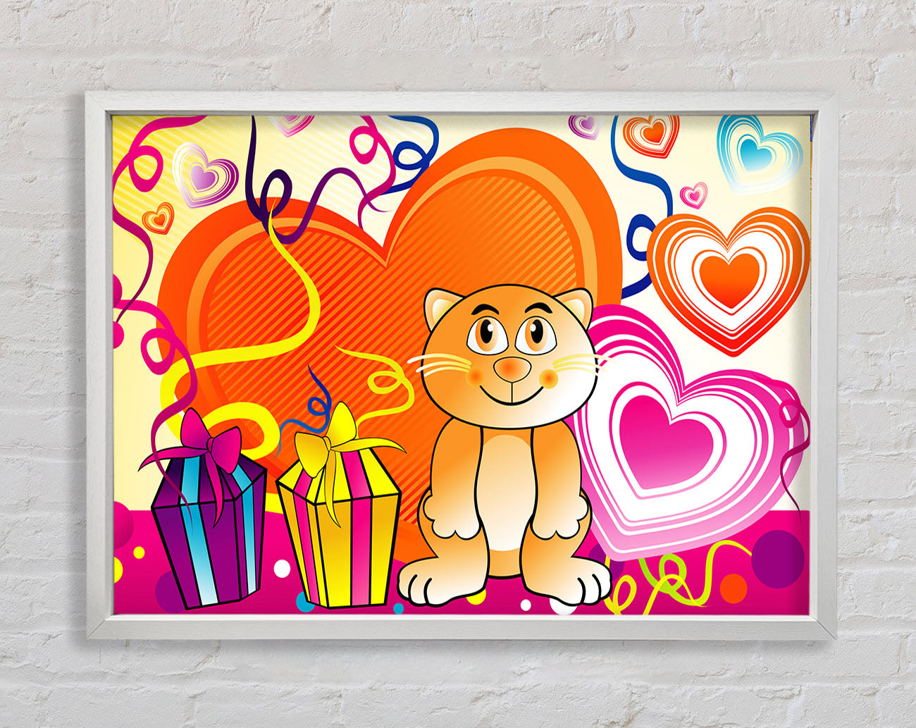 Cat Celebration White Framed Wall Art