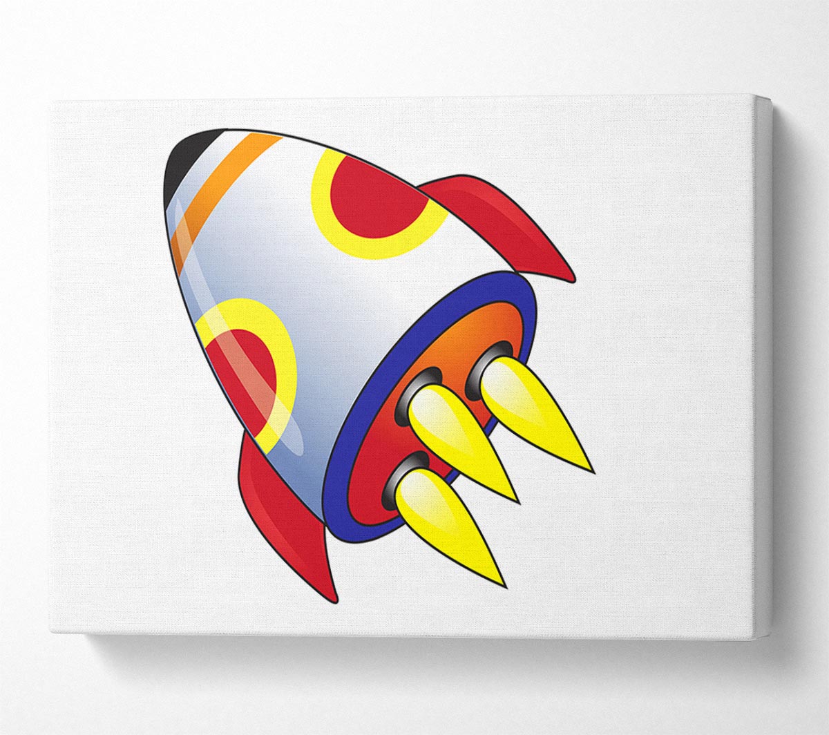 Flying Rocket Ship White Canvas Wall Art