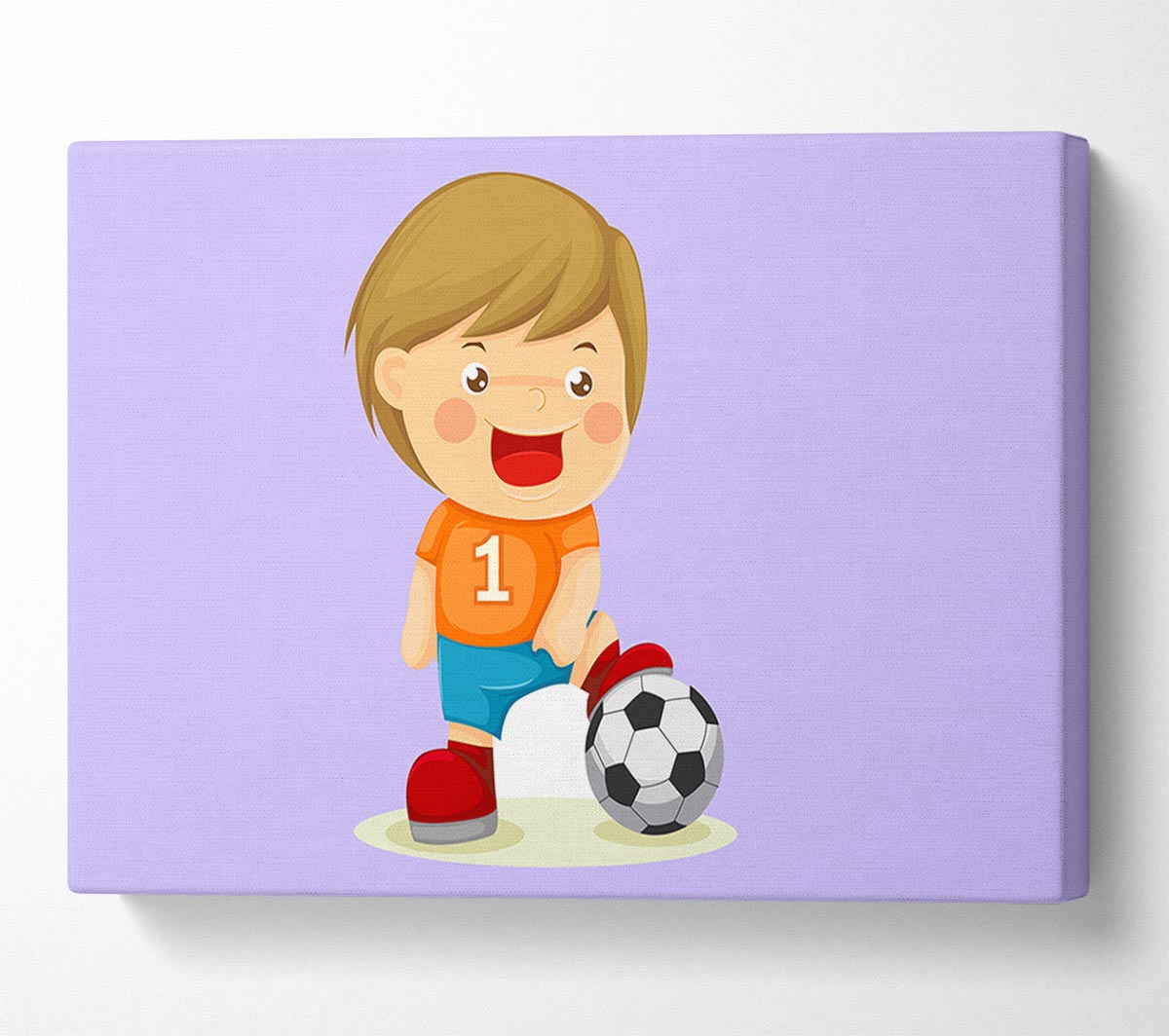 Footballer Standing On Ball Lilac Canvas Wall Art