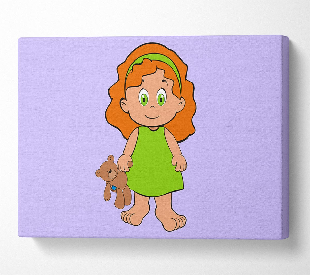 Girl With Teddy Bear Lilac Canvas Wall Art