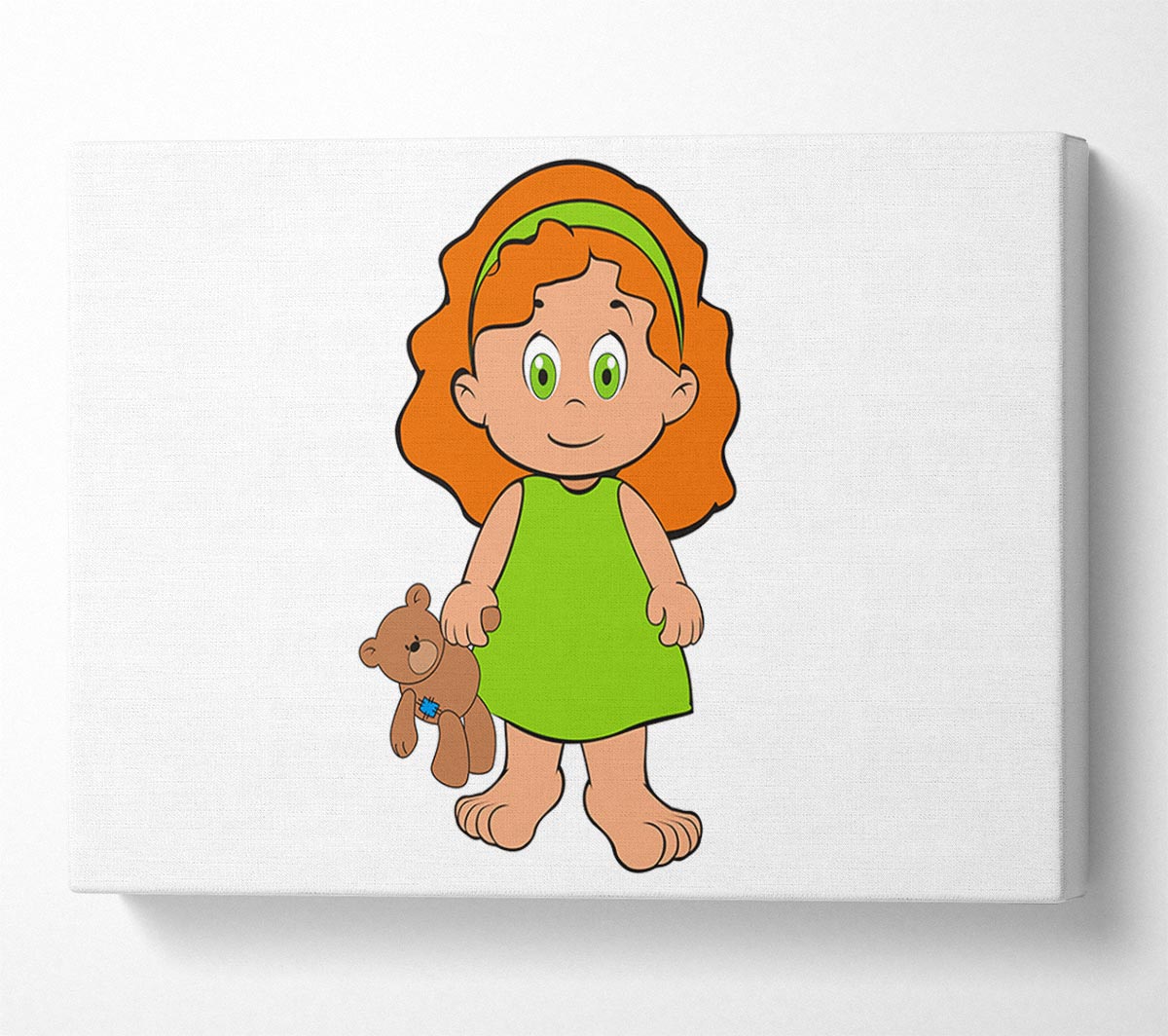 Girl With Teddy Bear White Canvas Wall Art