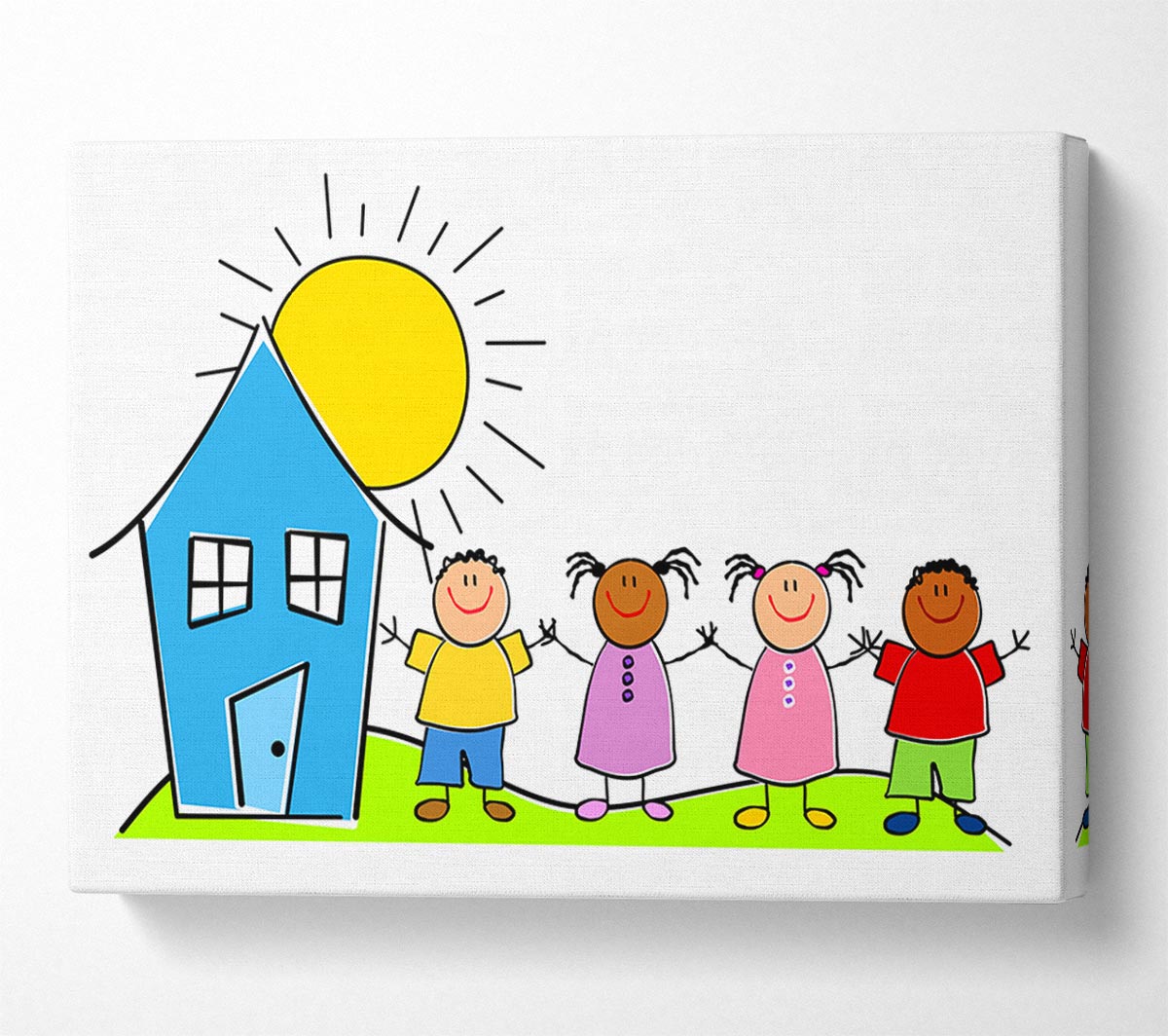 Happy Children In The Sun White Canvas Wall Art