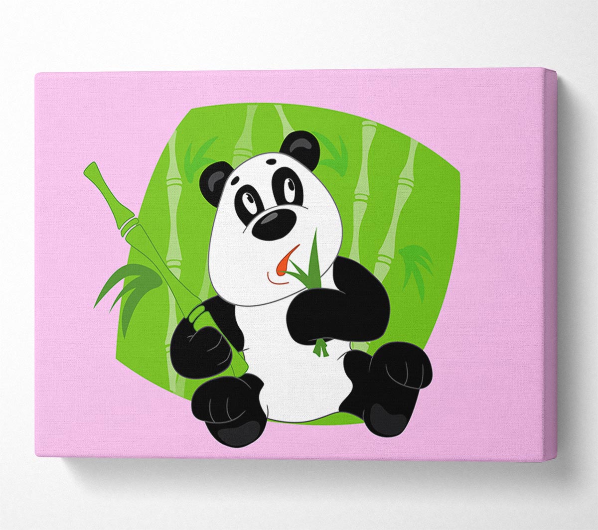 Panda Eating Bamboo Pink Canvas Wall Art