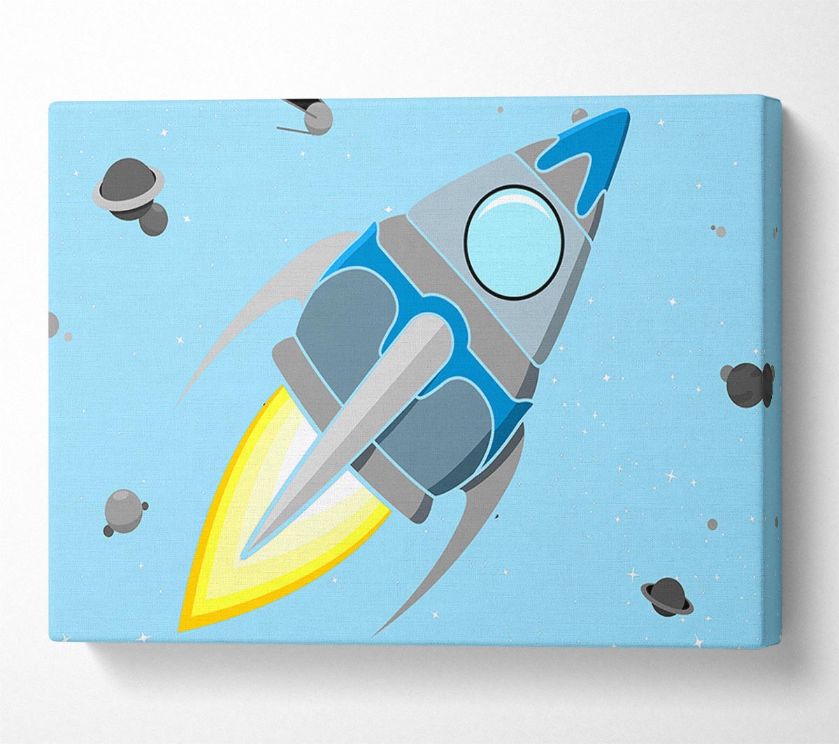 Rocket Ship Baby Blue Canvas Wall Art