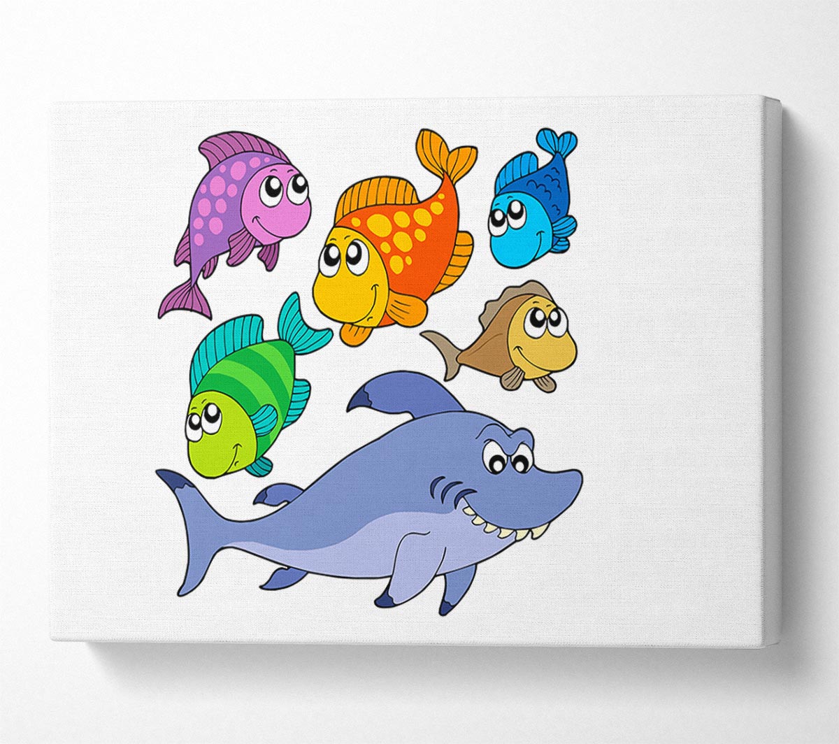 Shark And Fish White Canvas Wall Art