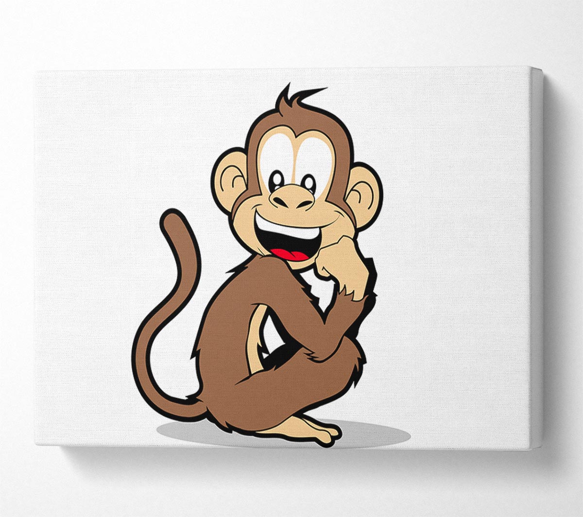 Sitting Monkey Smiling White Canvas Wall Art
