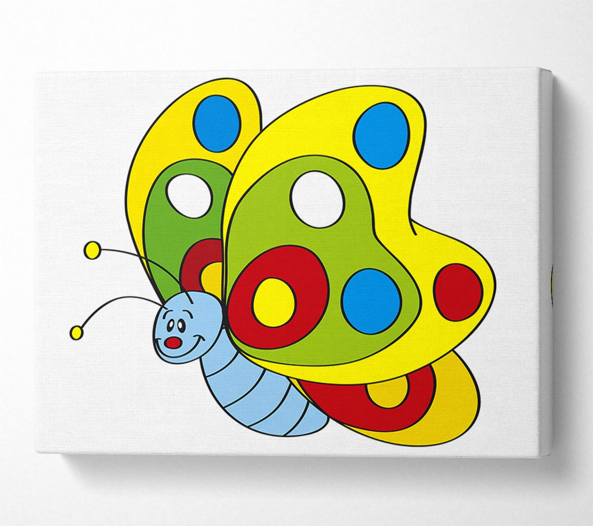 Smiling Flying Caterpilla White Canvas Wall Art