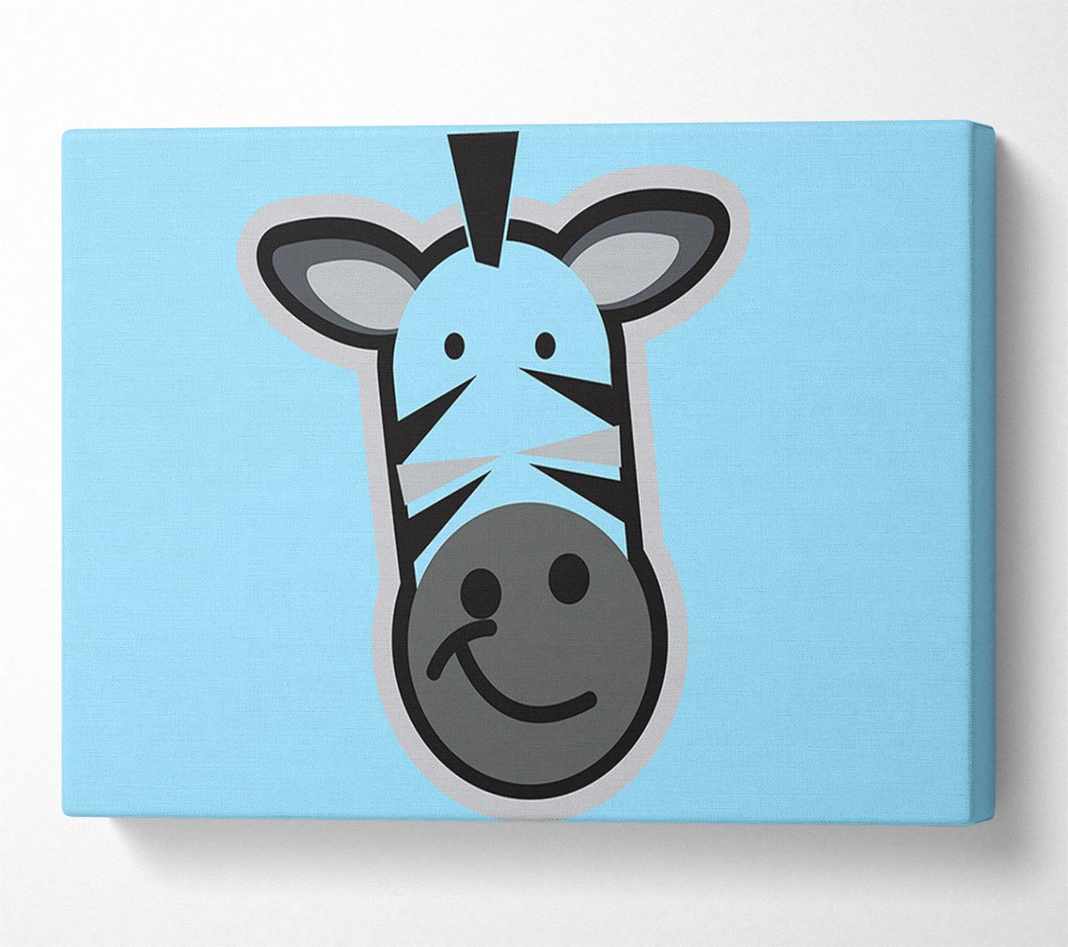 Smiling Zebra Face Baby Blue Canvas Wall Art