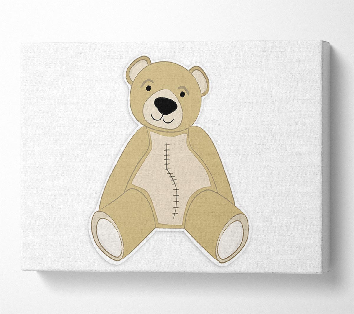 Stitched Up Teddy White Canvas Wall Art