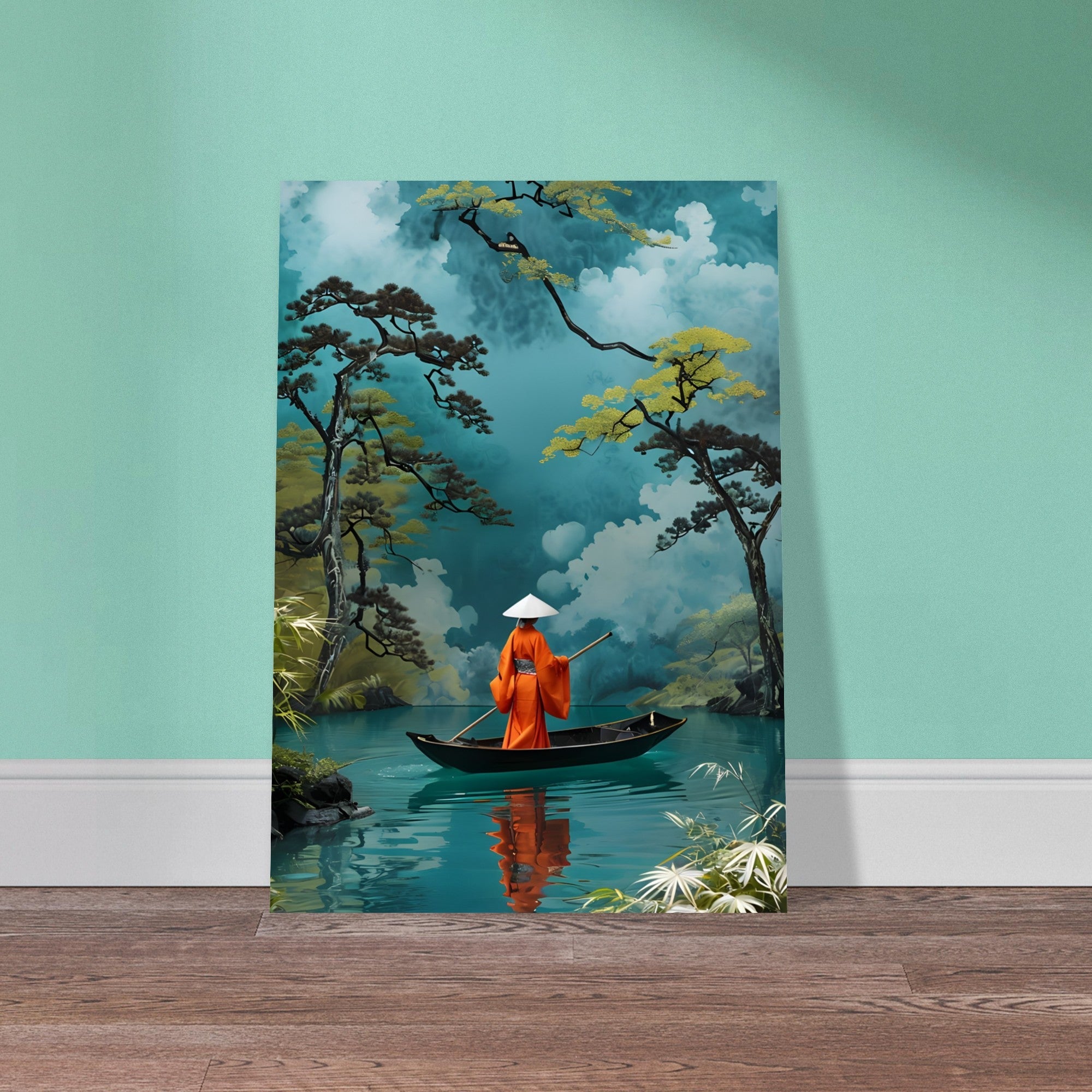 Serene Kimono Art Print – Traditional Japanese Poster | Turquoise Water Design