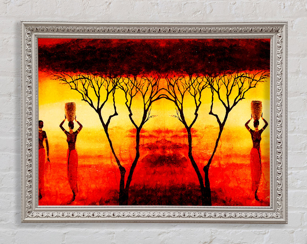 African Women Working In The Blazing Red Fields Framed Wall Art
