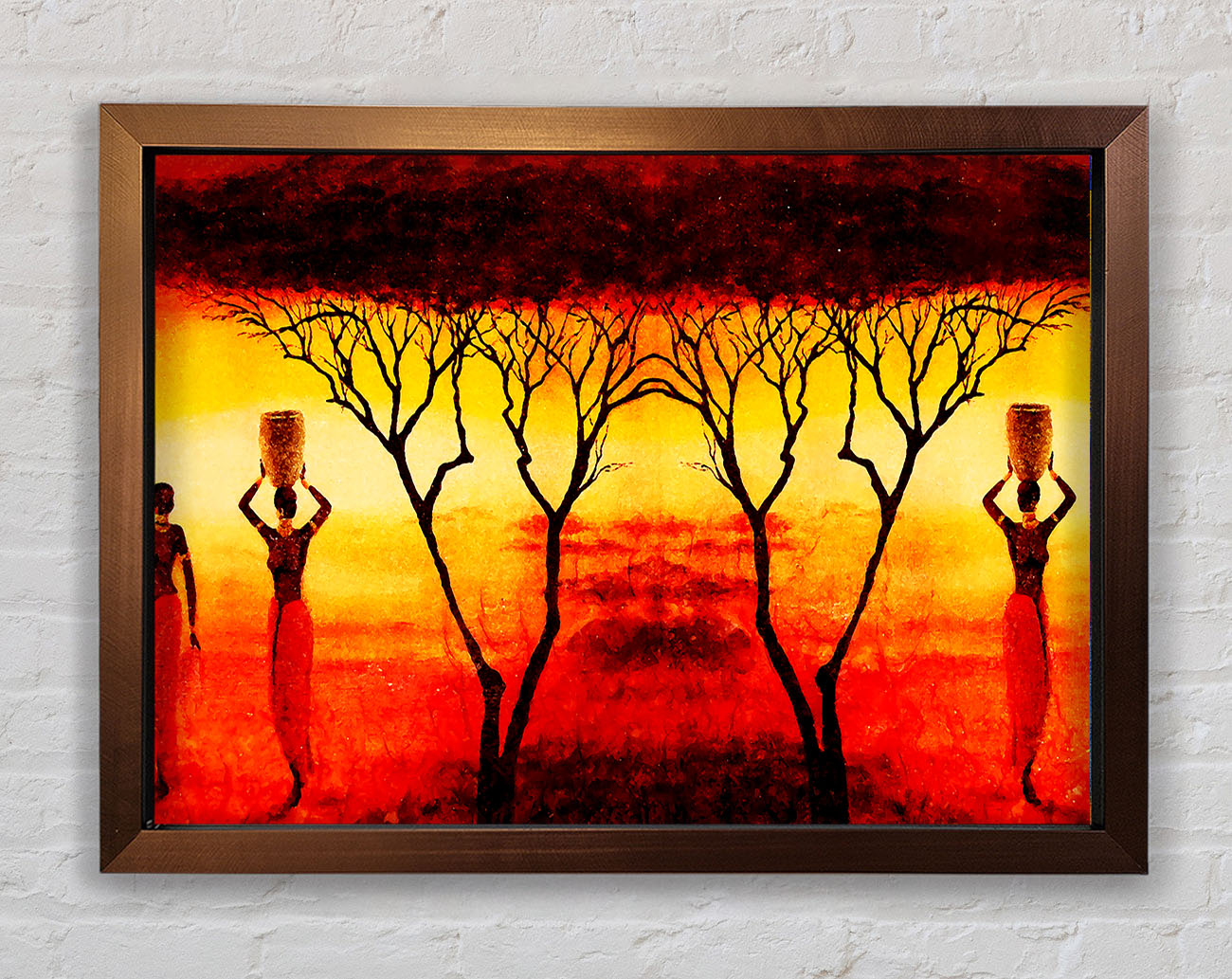African Women Working In The Blazing Red Fields Framed Wall Art