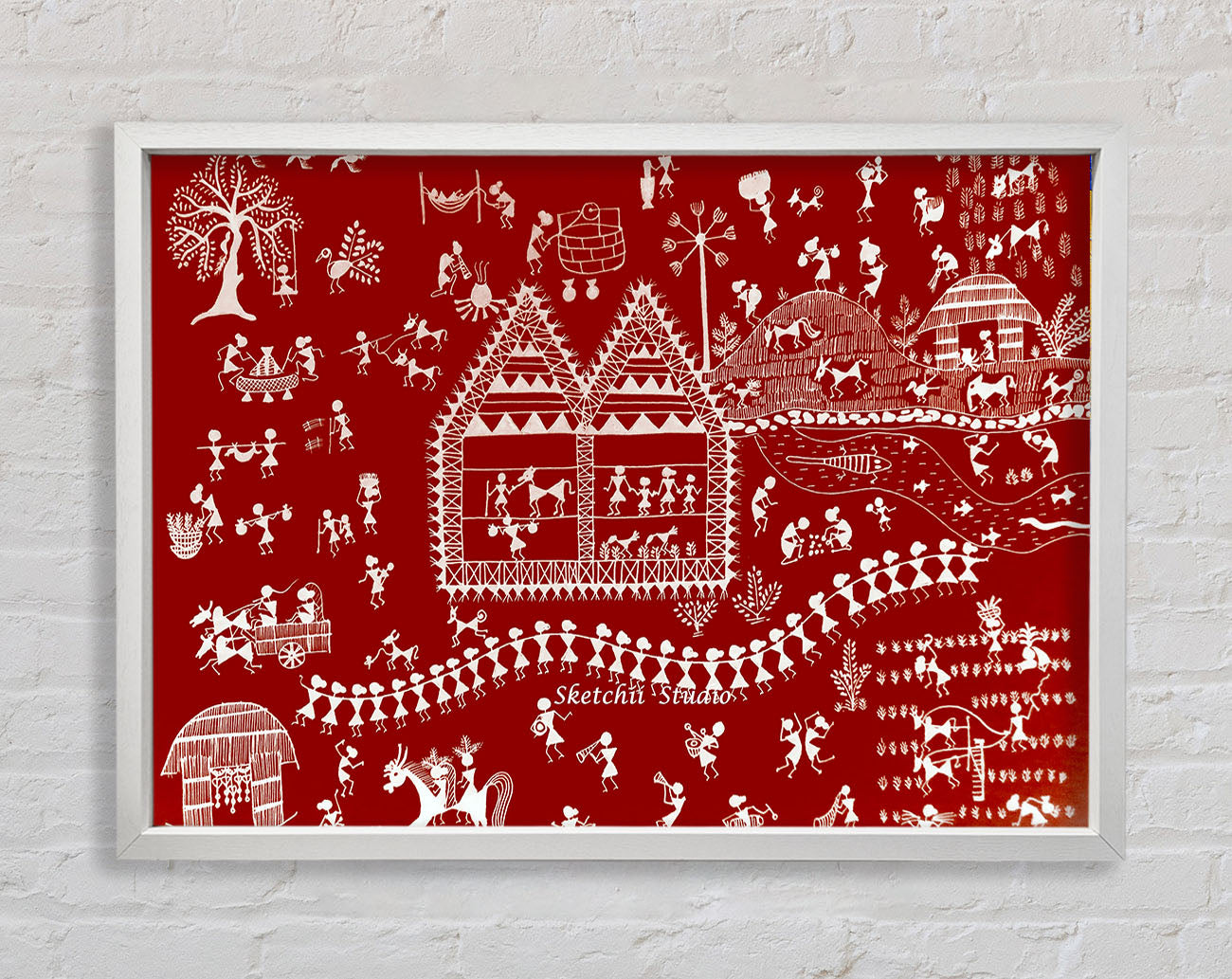 Aboriginal Warli Tribal Village Celebrations Framed Wall Art