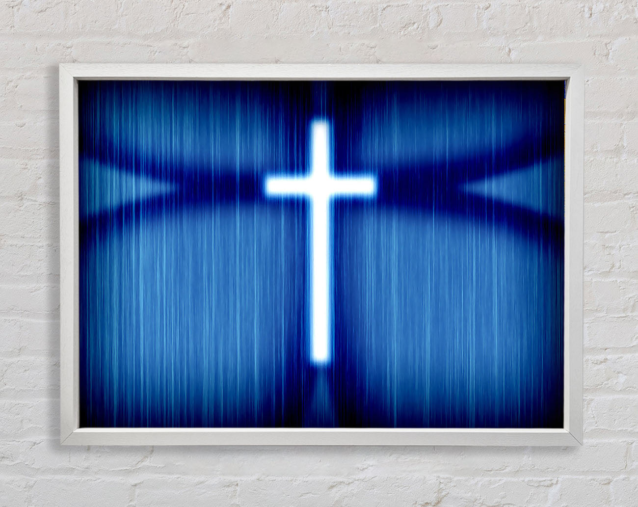 Christian White Cross Blue Background Framed Wall Art