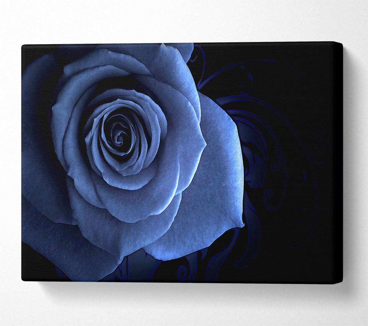 Blue Rose On Black Canvas Wall Art