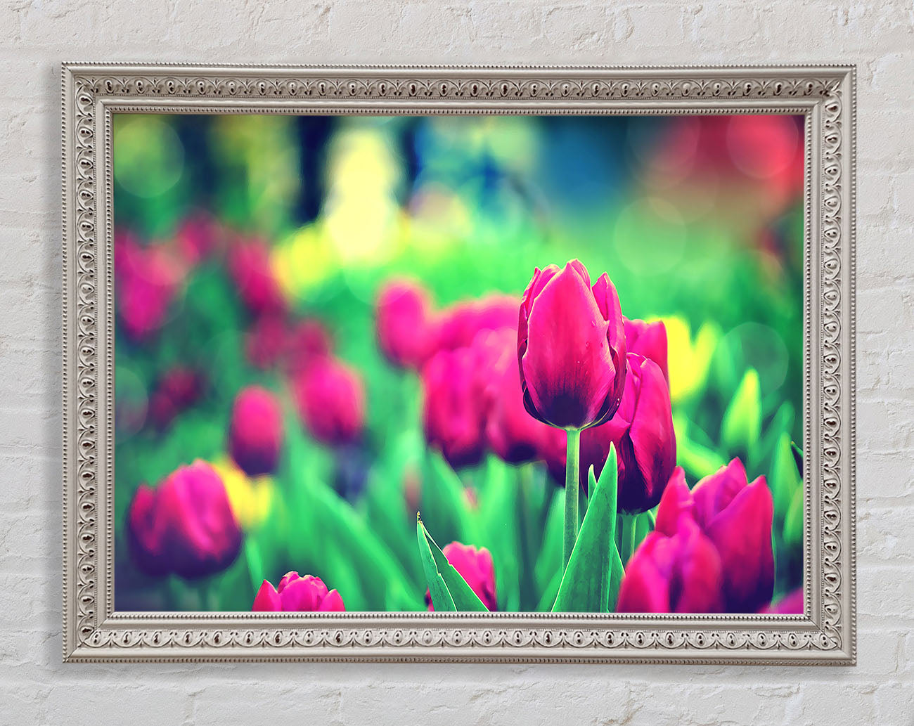 Cerise Tulip Garden Framed Wall Art