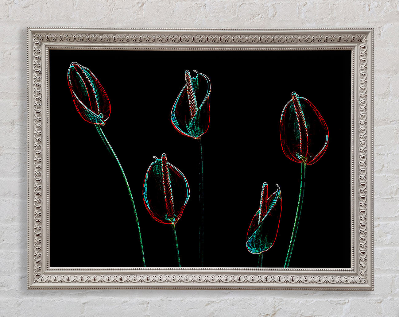 Abstract Neon Night Flowers Framed Wall Art