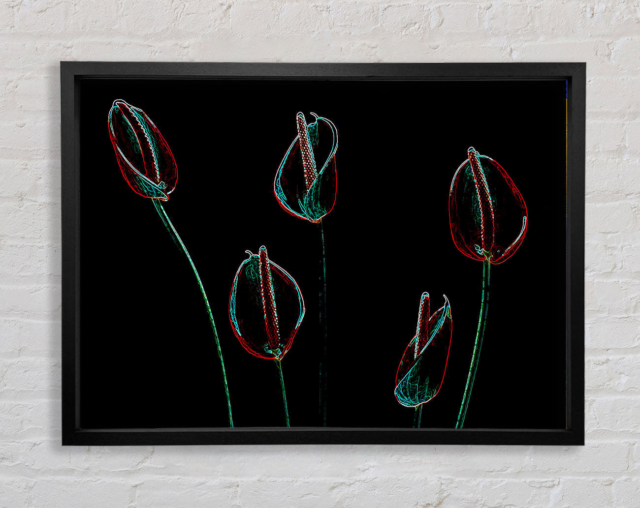 Abstract Neon Night Flowers Framed Wall Art