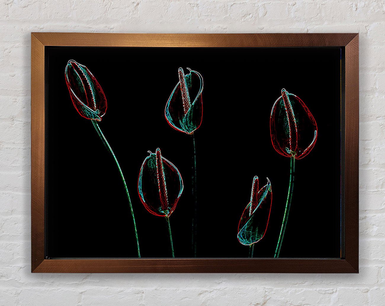 Abstract Neon Night Flowers Framed Wall Art