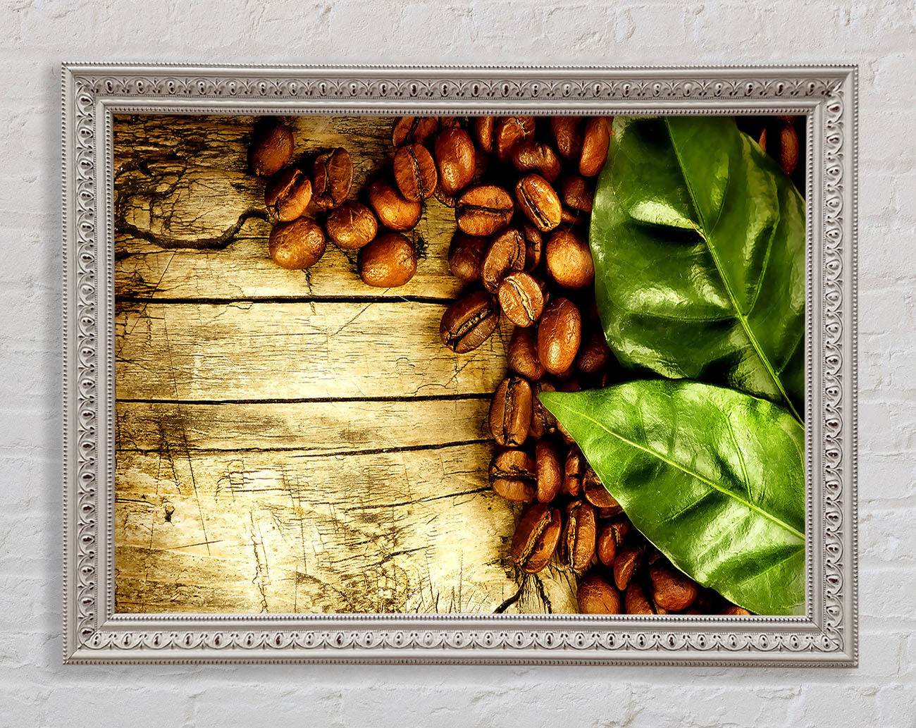 Coffee Beans And Leaves Framed Wall Art
