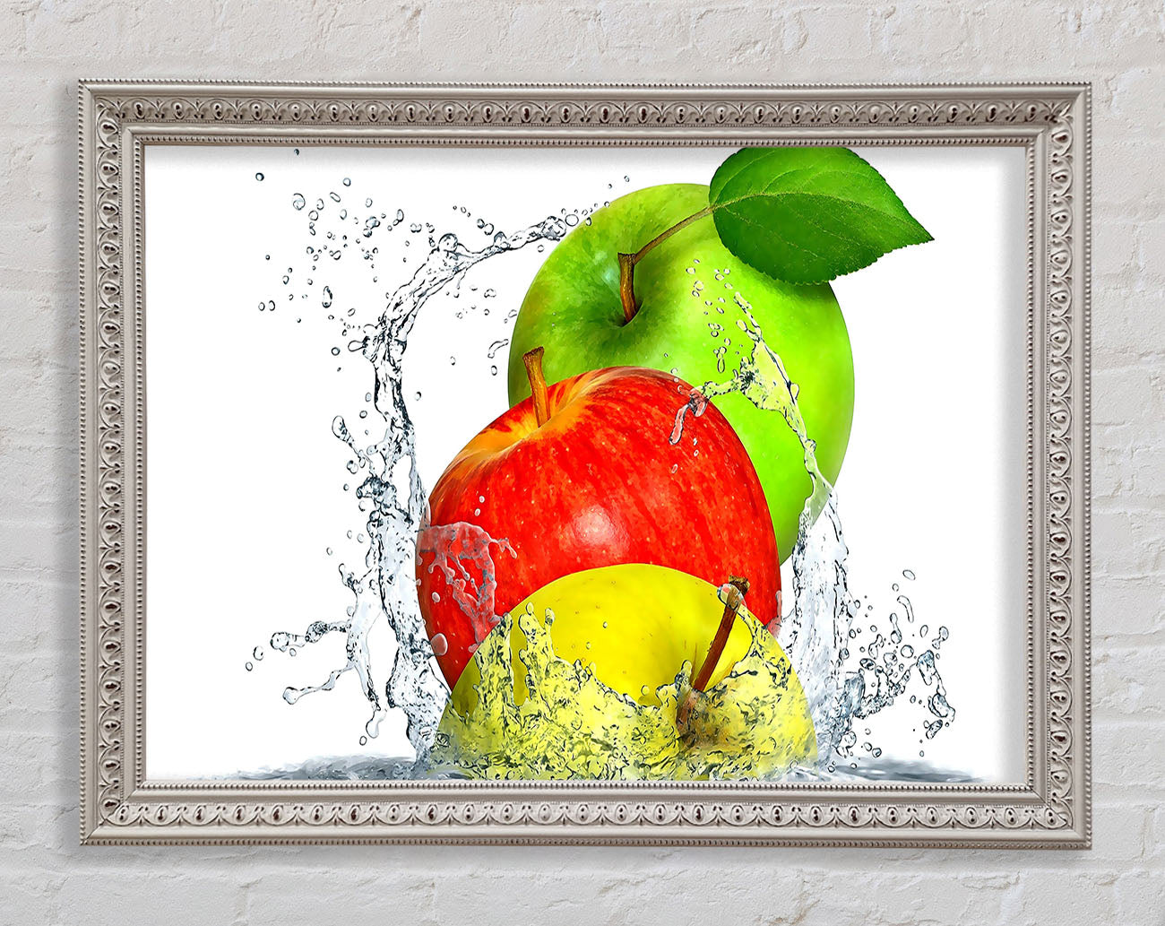 Apples Splashing Water Framed Wall Art