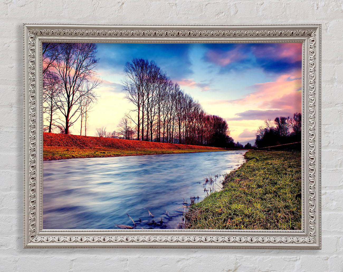 Countryside Stream At Sunset Framed Wall Art