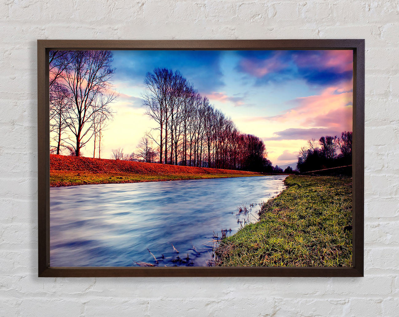 Countryside Stream At Sunset Framed Wall Art