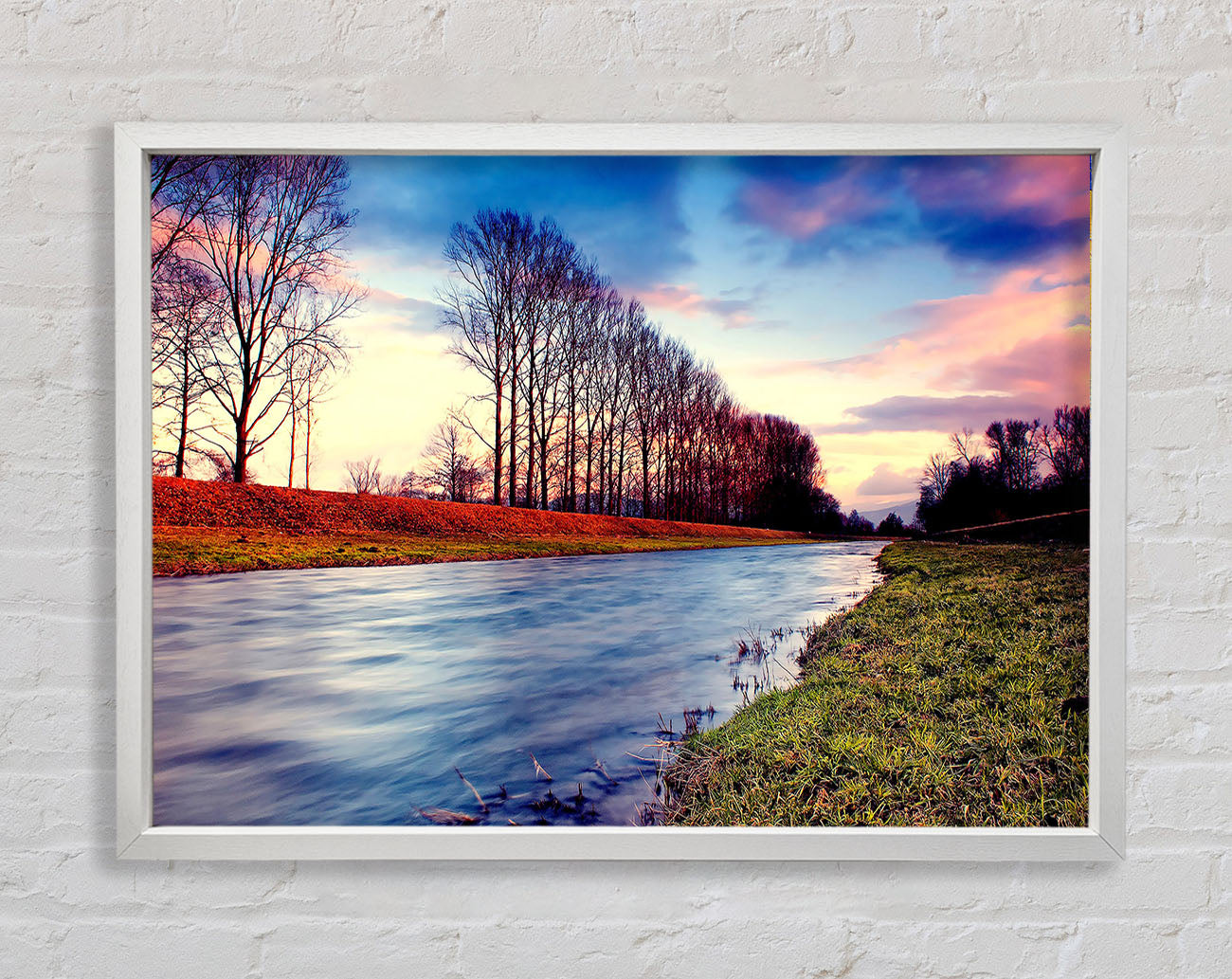 Countryside Stream At Sunset Framed Wall Art