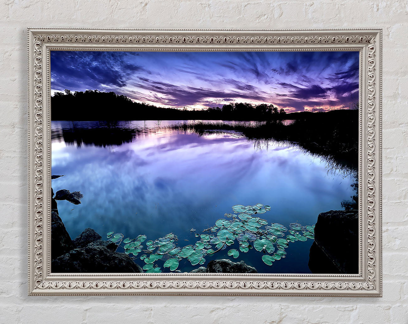 Calm Dusk Water Lily pads Framed Wall Art