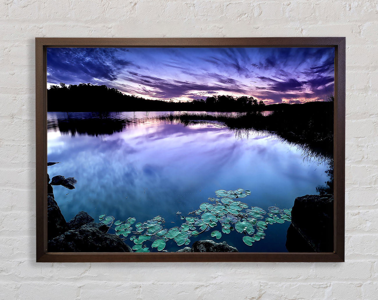 Calm Dusk Water Lily pads Framed Wall Art
