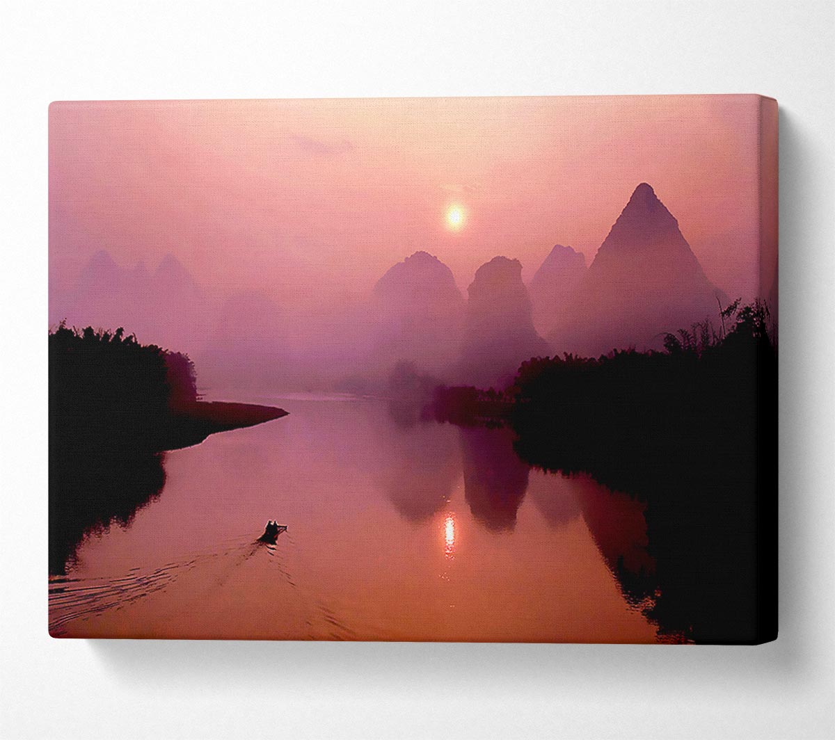 Peach Paradise Lake Canvas Wall Art