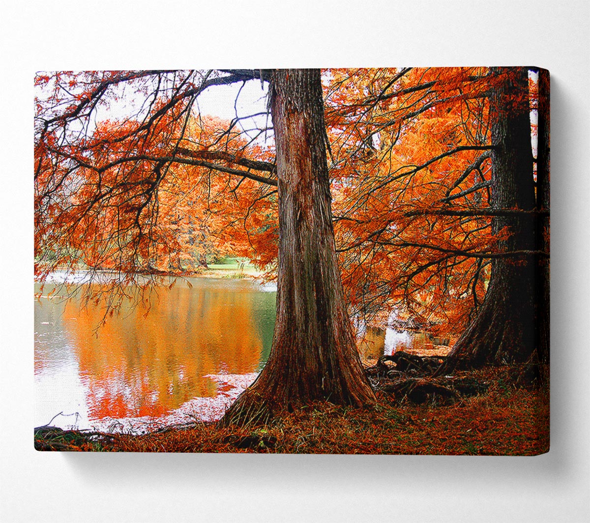 Orange Winter Lake Reflections Canvas Wall Art