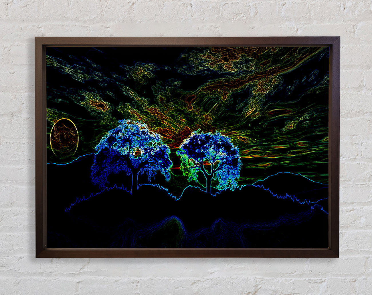 Abstract Neon Landscape 02 Framed Wall Art