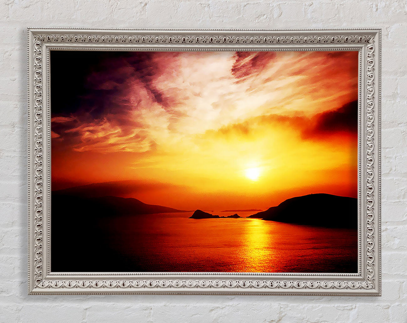 Blazing Sun Cloud Ocean Framed Wall Art