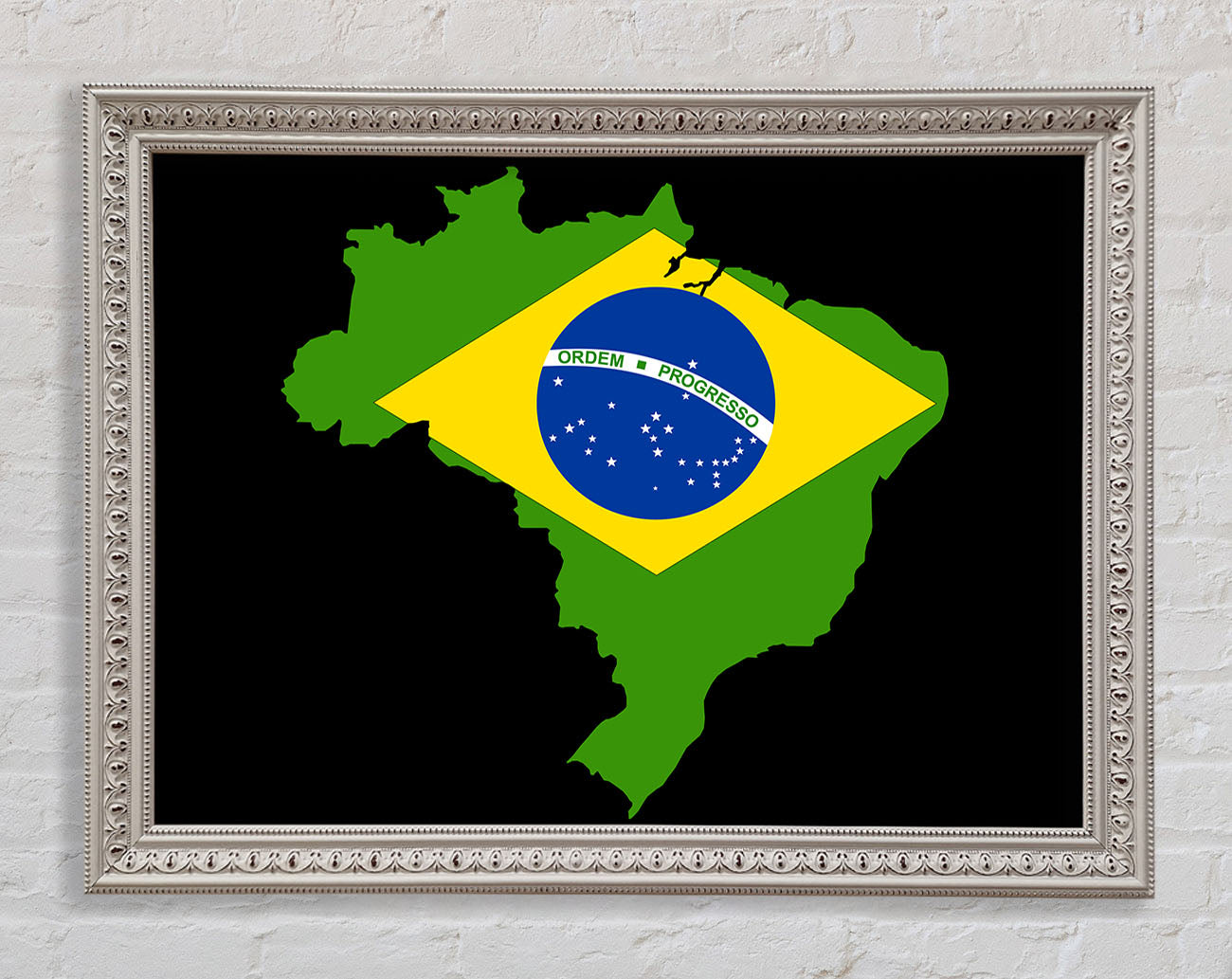 Brazillian Flag Map Framed Wall Art