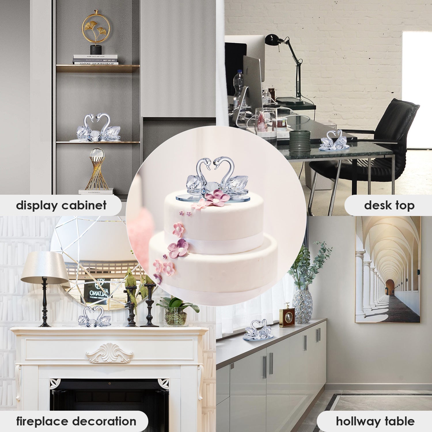 London Boutique Crystal Clear Double Swan Model, Clear Crystal Base, Twin Swan, Elegant Home Decoration, Gift in White Gift Box for All Occasions