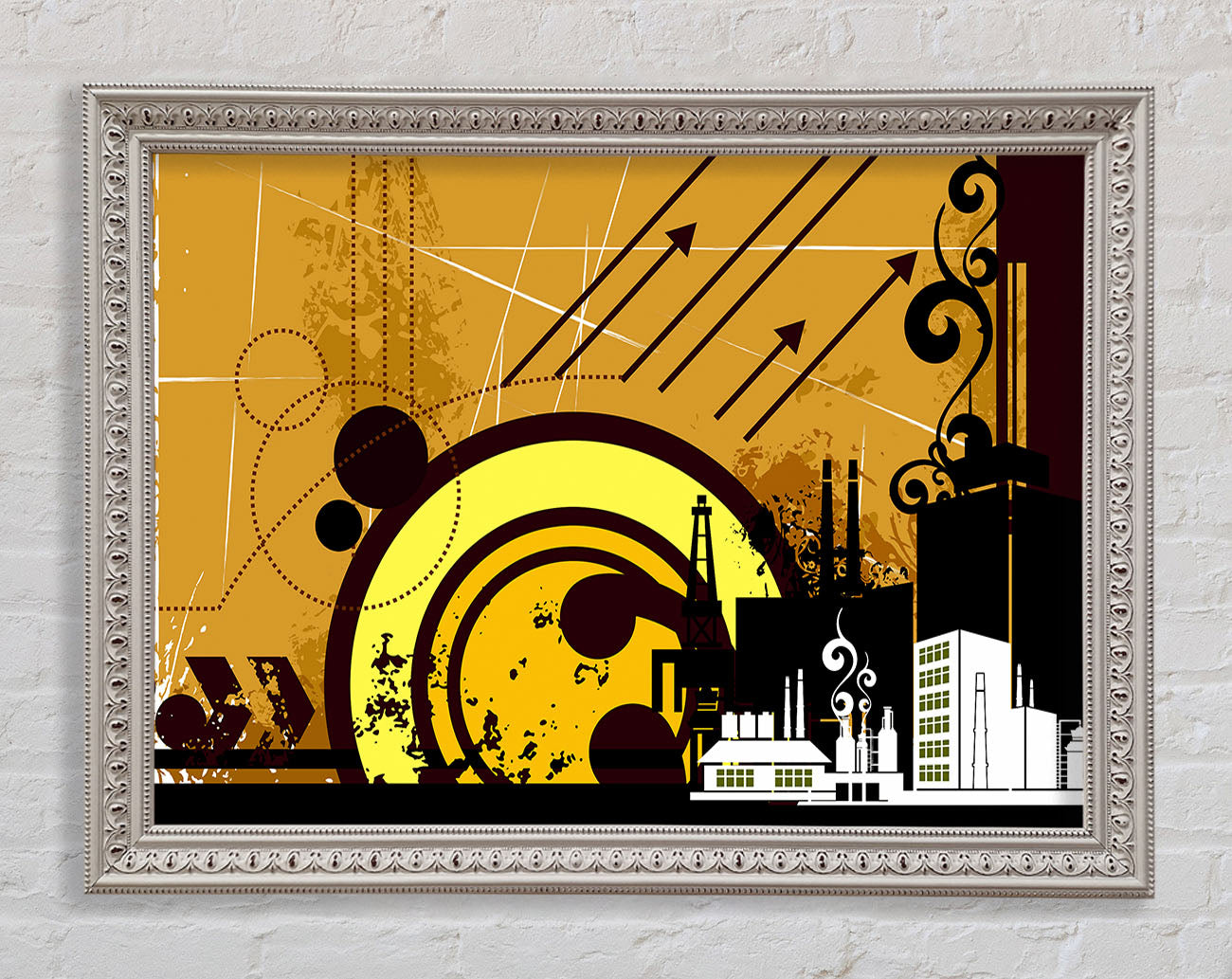Contemporary City Sun Brown Framed Wall Art