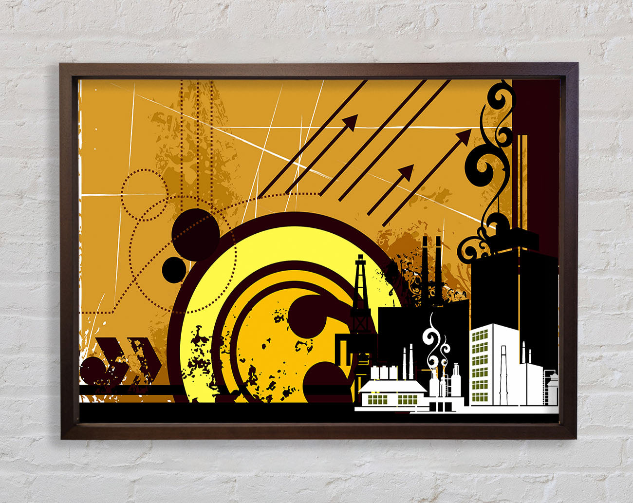 Contemporary City Sun Brown Framed Wall Art