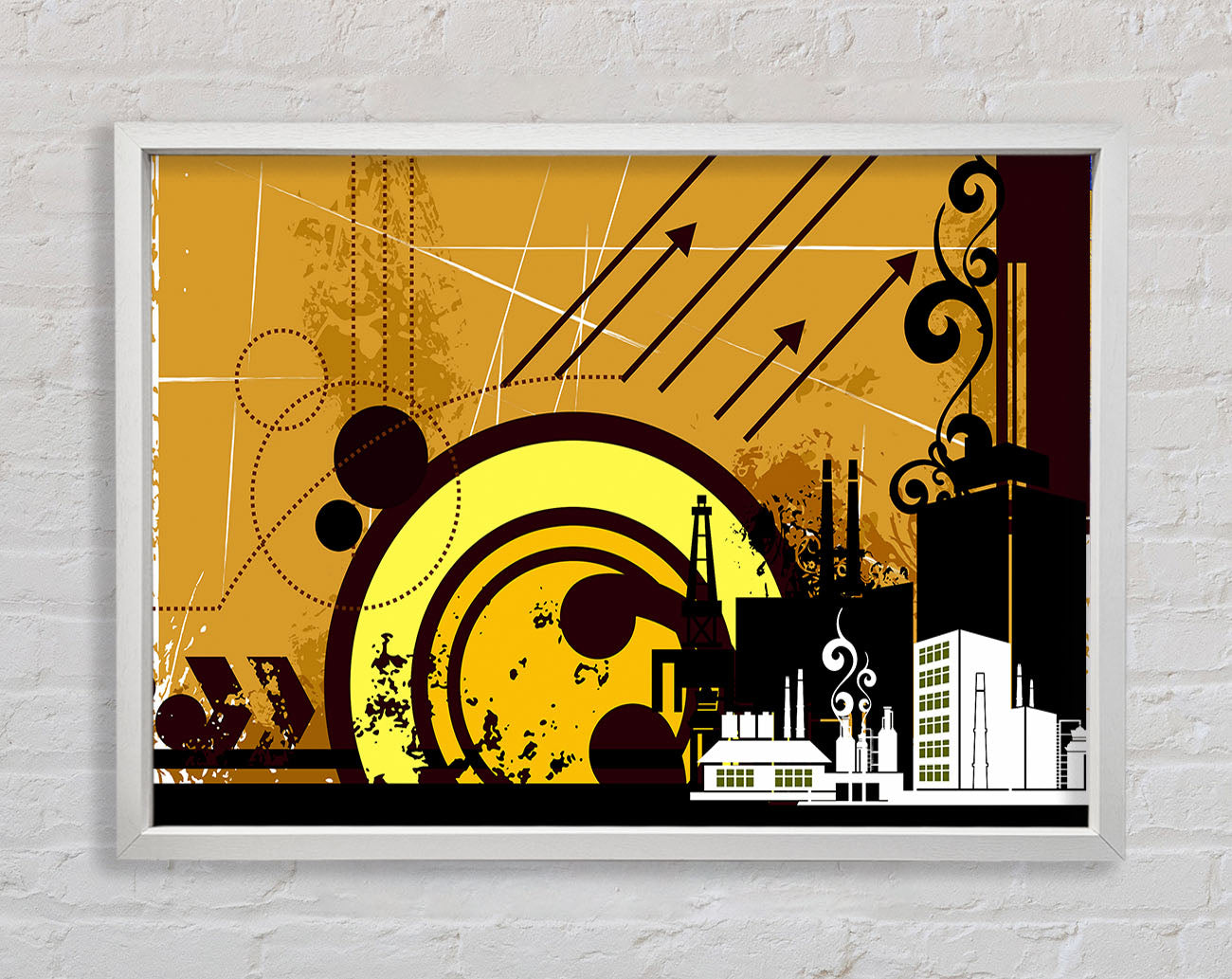 Contemporary City Sun Brown Framed Wall Art
