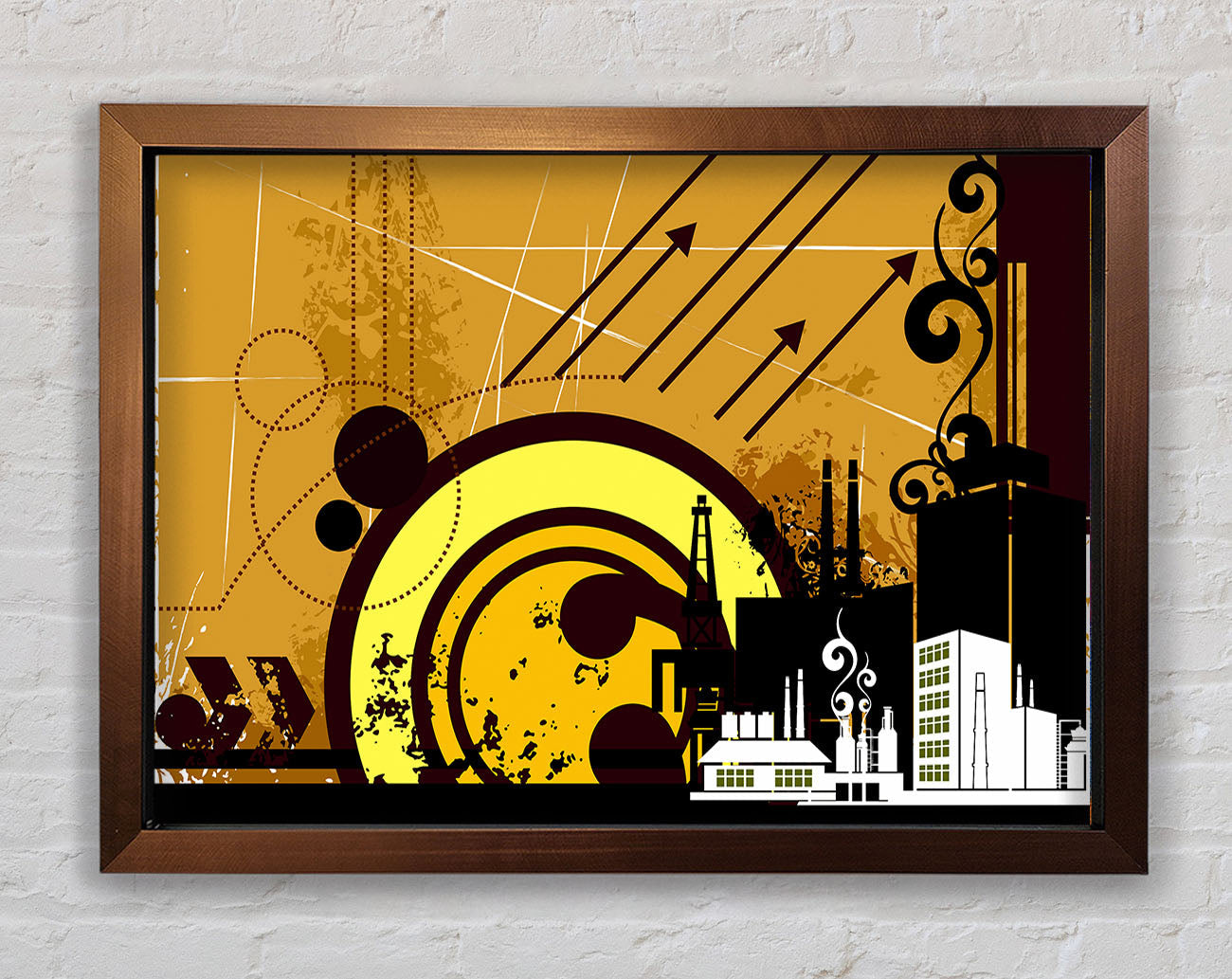 Contemporary City Sun Brown Framed Wall Art