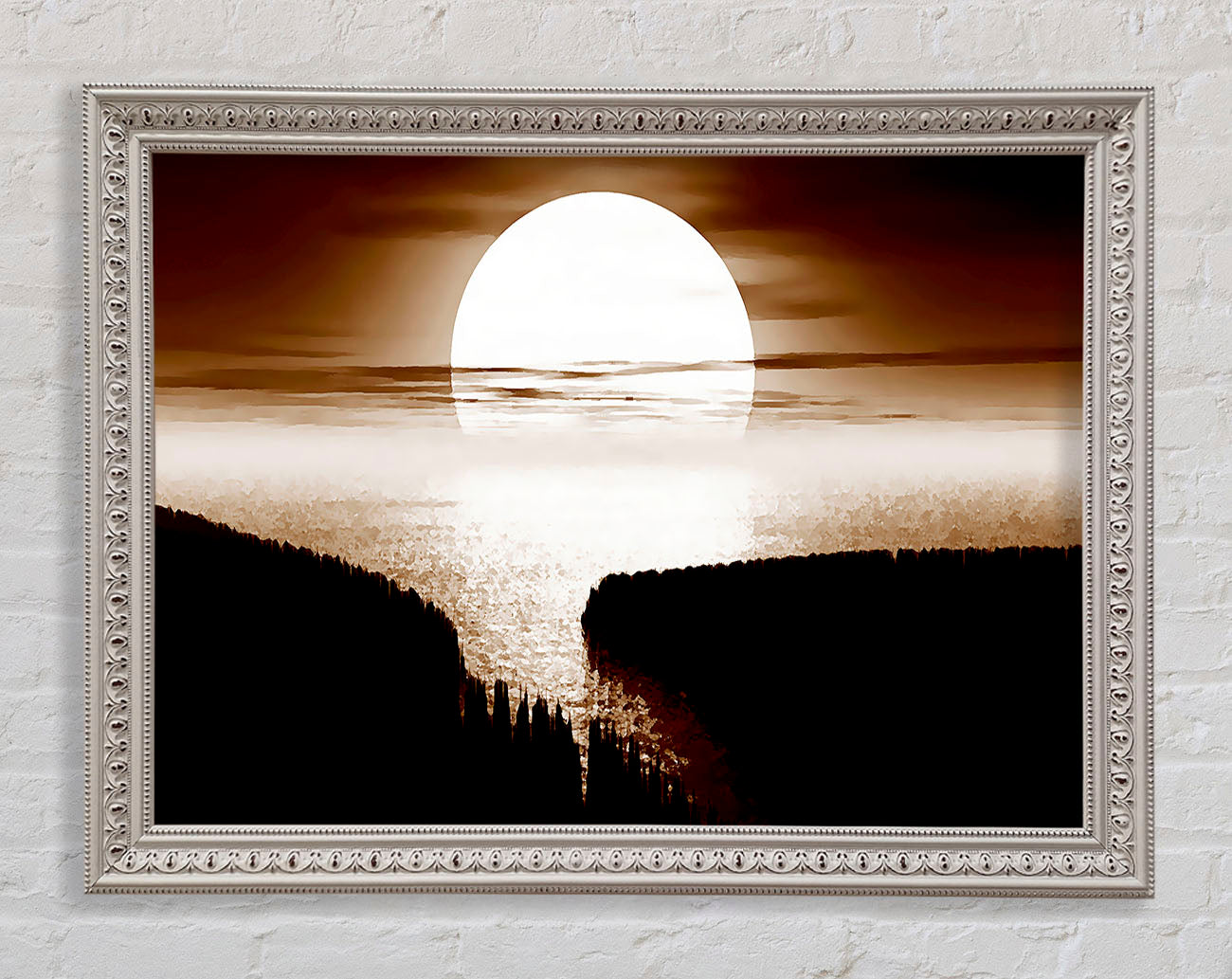 Chocolate Moonlit River Flows Framed Wall Art