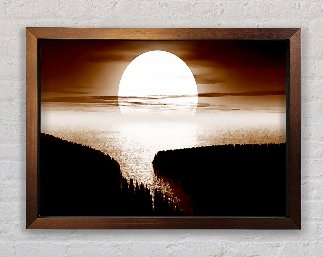 Chocolate Moonlit River Flows Framed Wall Art