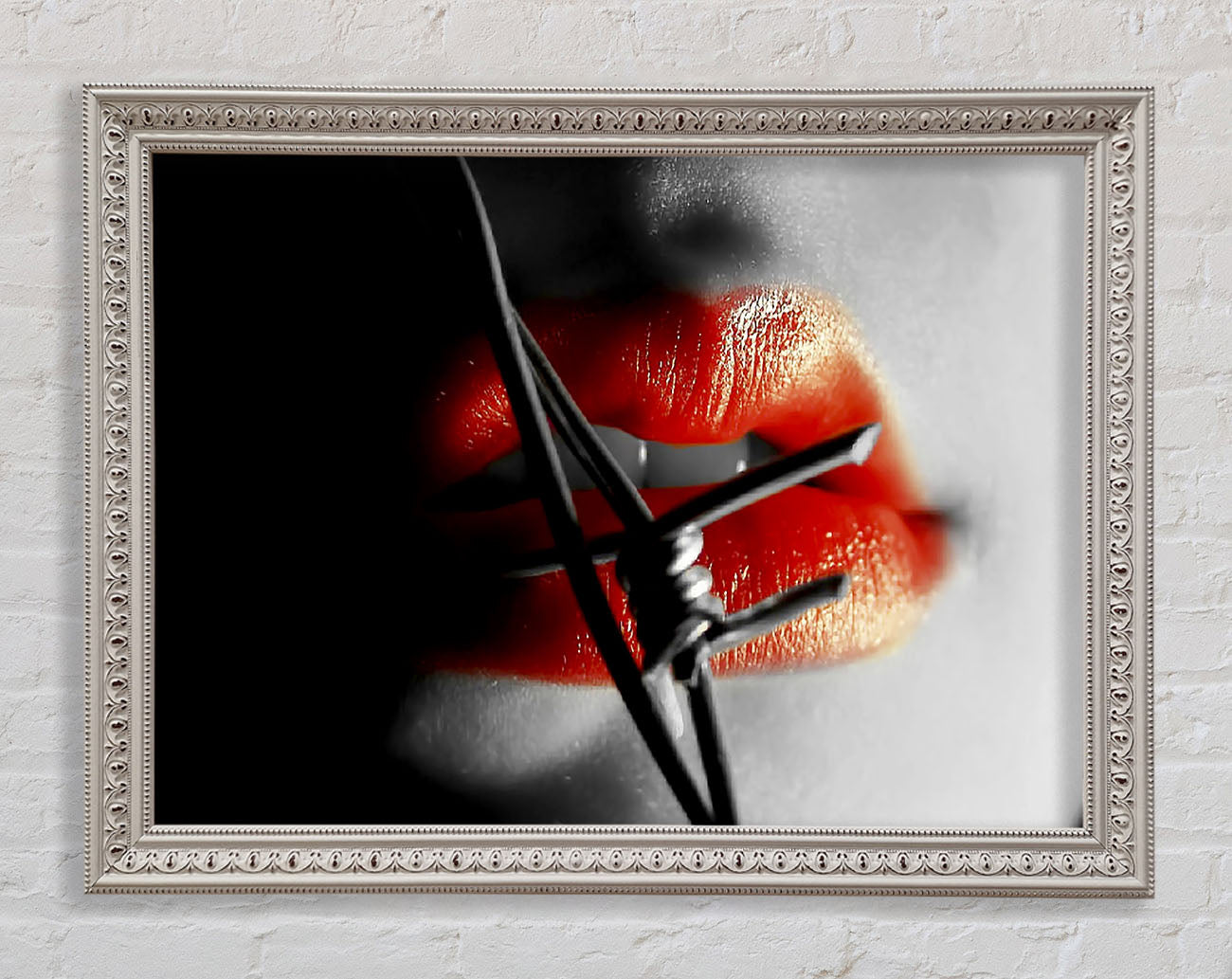 Barbed Wire Lips Framed Wall Art