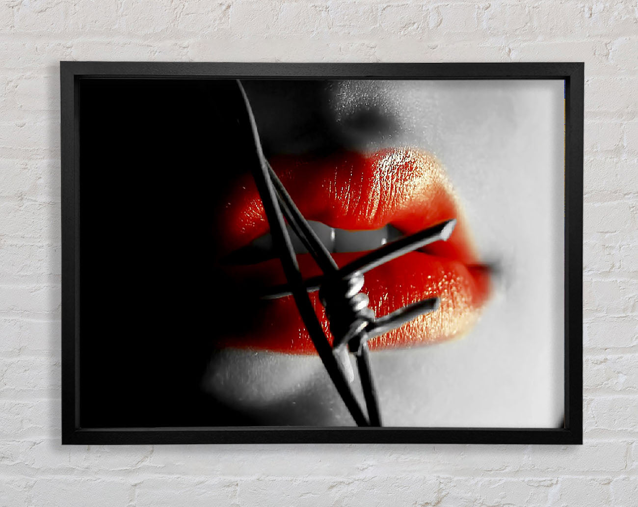 Barbed Wire Lips Framed Wall Art