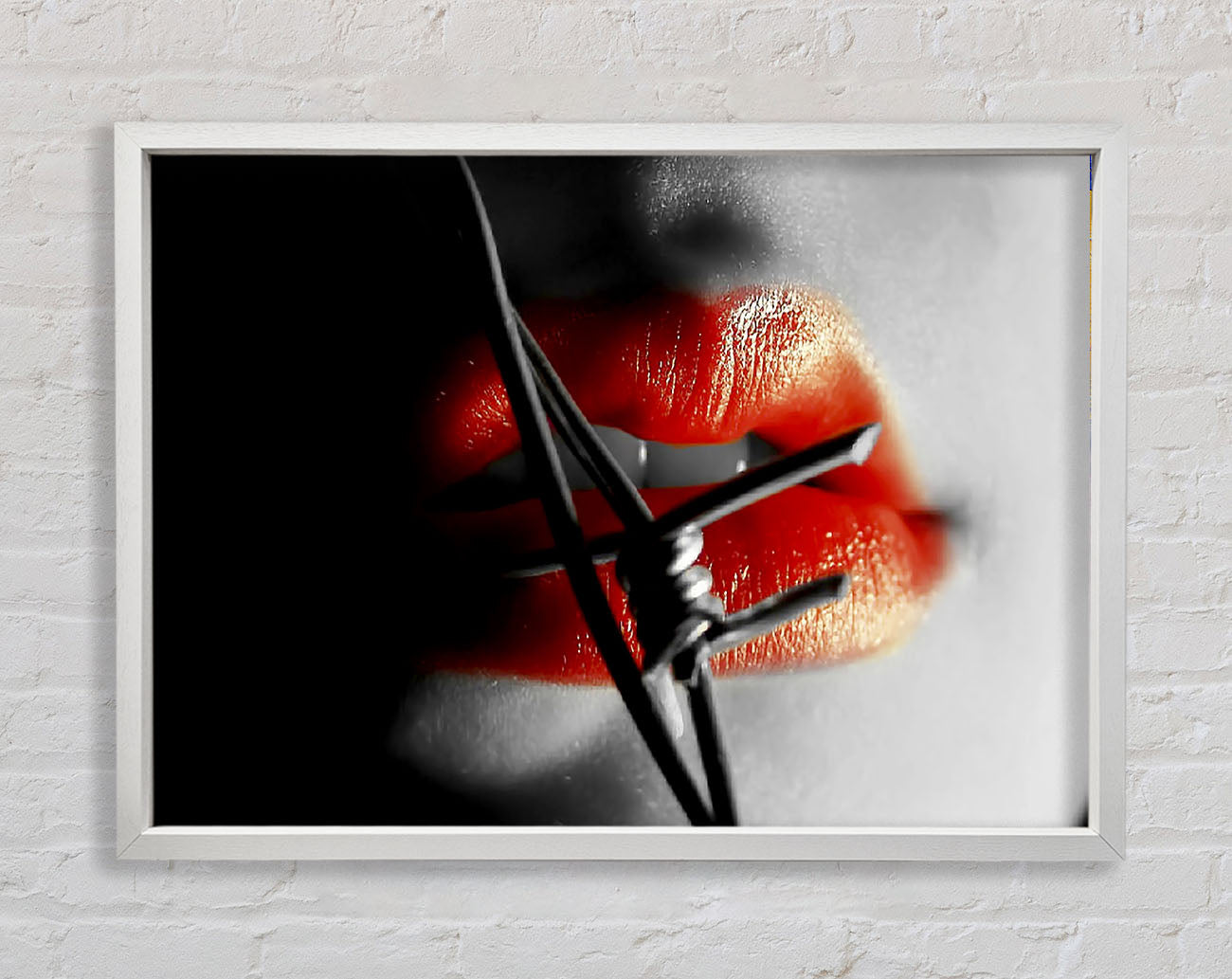 Barbed Wire Lips Framed Wall Art
