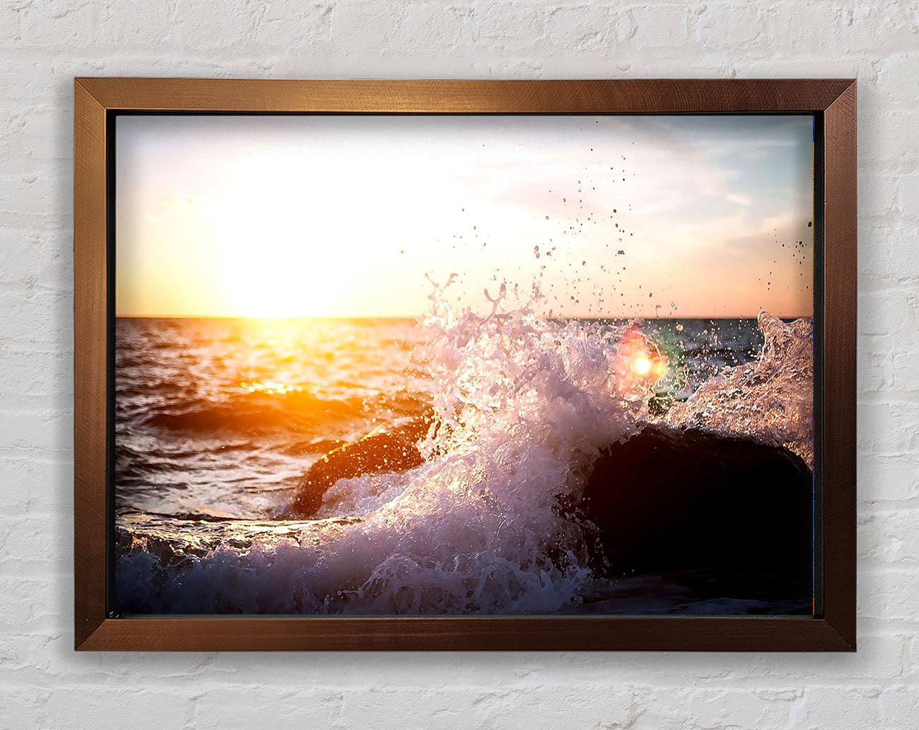 Crashing Waves In The Sunset Framed Wall Art