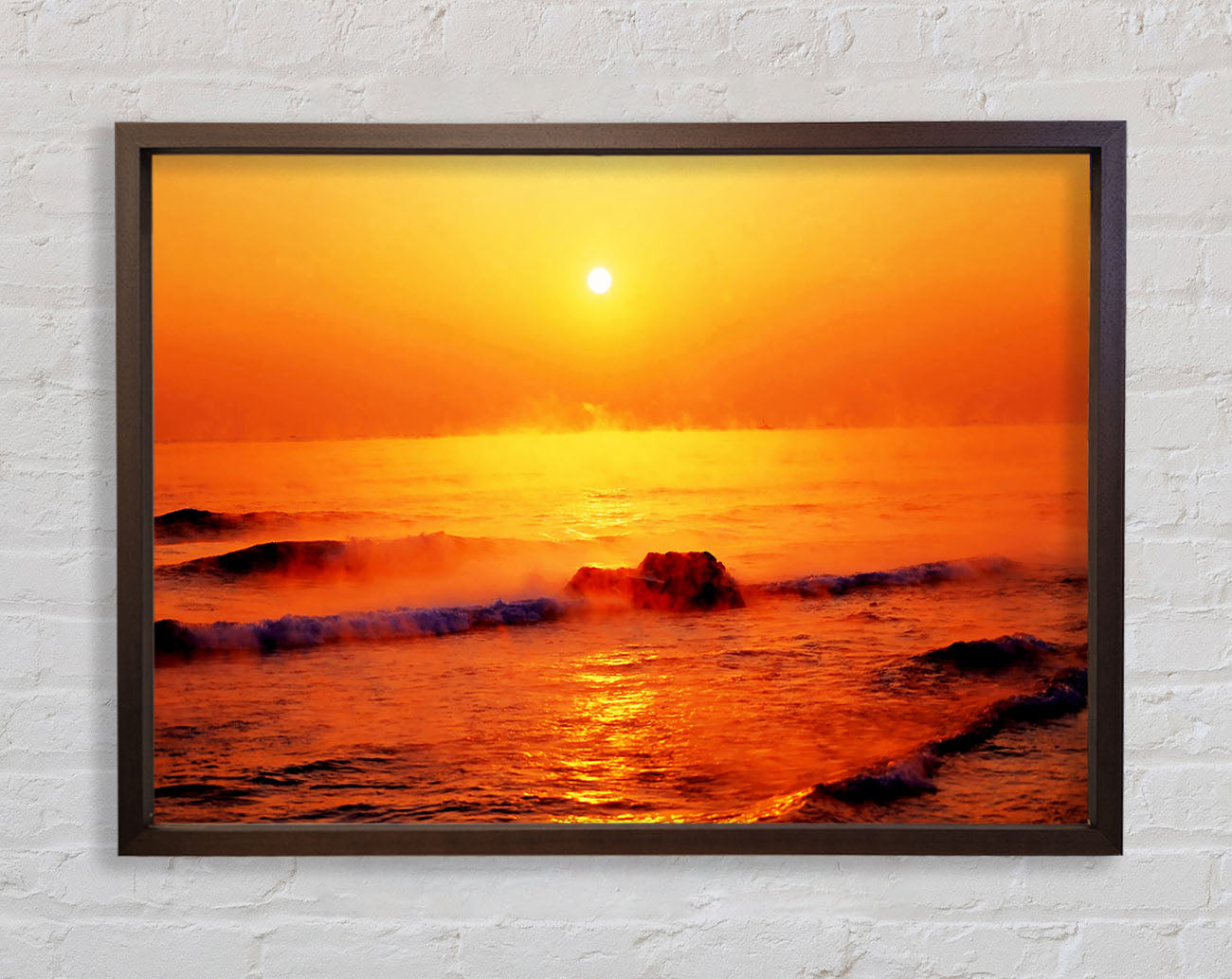 Crashing Waves At Sunset Framed Wall Art