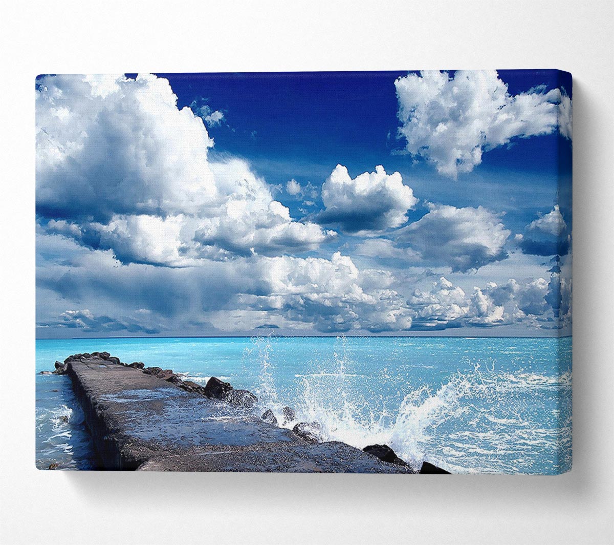 Gentle Waves Crashing In The Cloud Filled Sky Canvas Wall Art