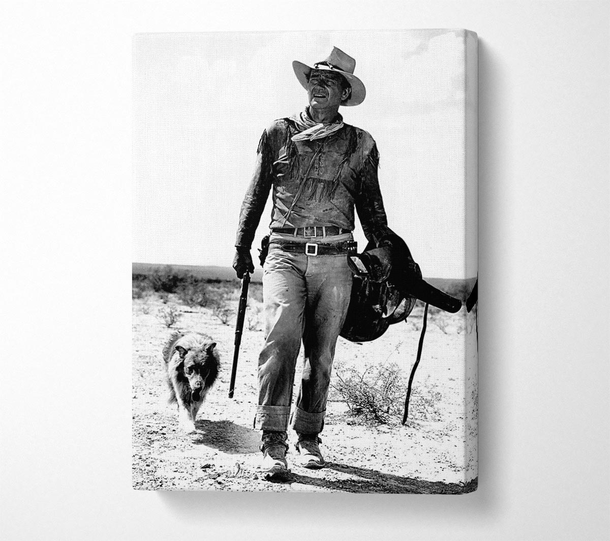 John Wayne With Dog Canvas Wall Art